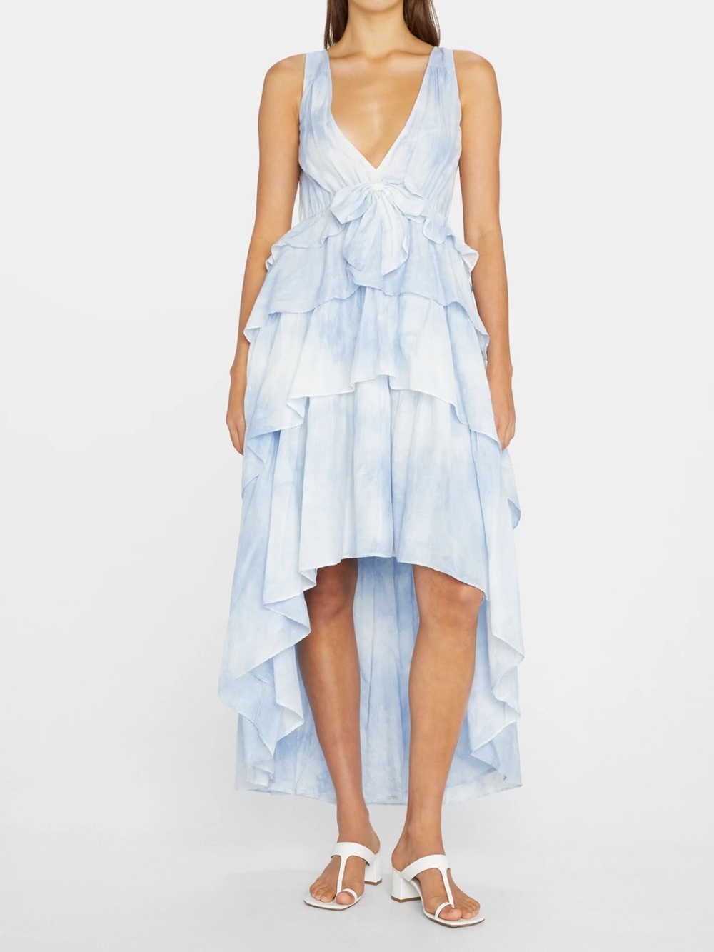 Love Shack Fancy Risley Tiered -Ruffle High-Low Maxi Dress Heather Blue Cotton